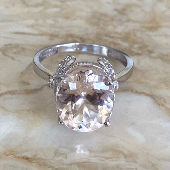 6.26 Carat Exquisite Natural Moganite and Diamond 14K Solid White Gold Ring - Picture 5 of 11